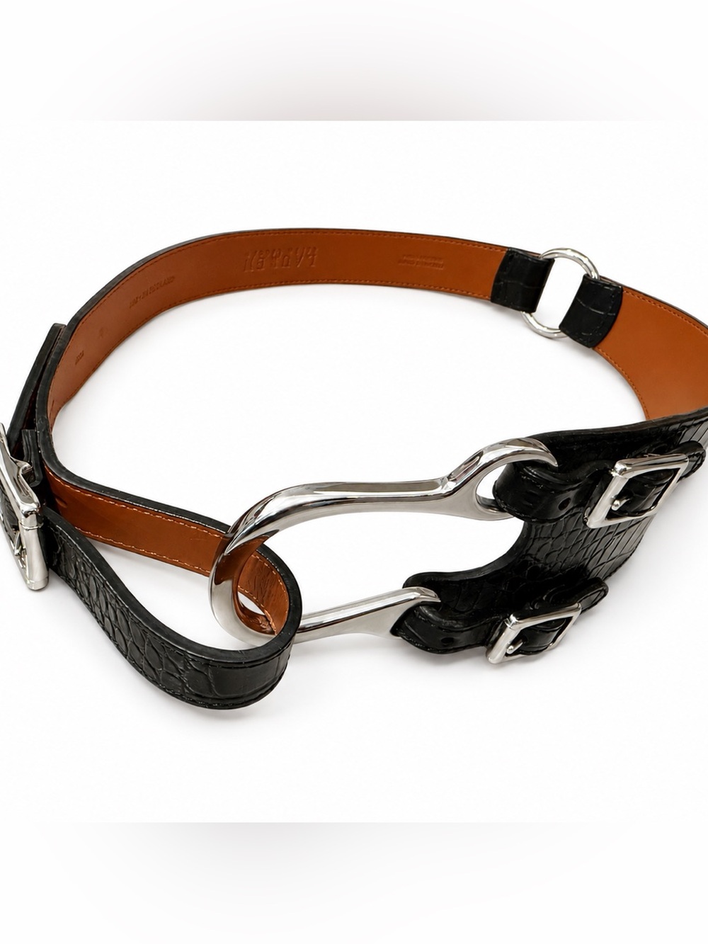 BEAUTIFUL!! 🔥 Lauren Ralph Lauren Black Croc Embossed Equestrian Stirrup Belt